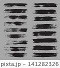 Vector Black Grunge Brush Stroke Set. Rough Ink Smears, Dry Paint Lines and Distressed Textures on Transparent Background. 141282326
