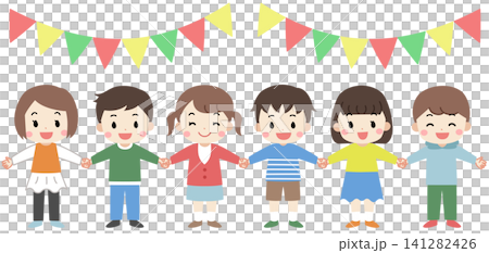 笑顔で手をつなぐ子供たちのイラスト 141282426