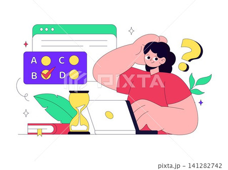 Online Test Vector Illustration Featuring Digital Exam, E Learning Assessment, Online Quiz, Remote Education, Knowledge Check, and Virtual Classroom Online Test Vector Illustration Featuring Digital Exam, E Learning Assessment, Online Quiz, Remote Education, Knowledge Check, and Virtual Classroom 141282742