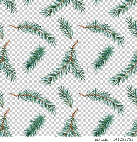 Pine branches pattern seamless on white background. Spruce watercolor twigs repeat ornate. Hand painted isolated Illustration for festive Christmas, New Year packaging, rustic scrapbooking, textile. Pine branches pattern seamless on white background. Spruce watercolor twigs repeat ornate. Hand painted isolated Illustration for festive Christmas, New Year packaging, rustic scrapbooking, textile. 141282758