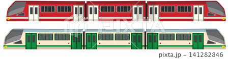 Flat Vector Illustration of Modern Red and Green Public Transit Trains Flat Vector Illustration of Modern Red and Green Public Transit Trains 141282846