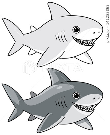 Cute Cartoon Great White Shark Vector Illustration in Two Grey Tones Cute Cartoon Great White Shark Vector Illustration in Two Grey Tones 141282865
