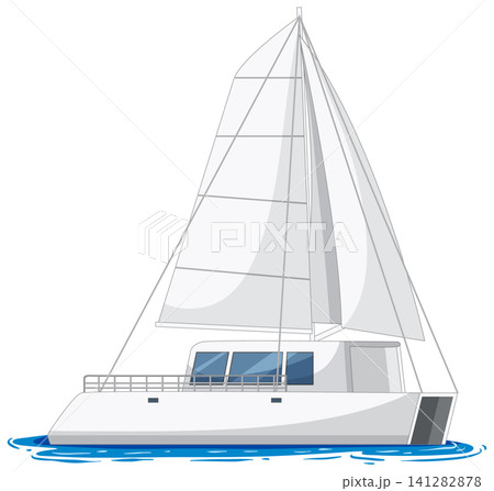 Modern White Sailing Catamaran Yacht Isolated on White Background Modern White Sailing Catamaran Yacht Isolated on White Background 141282878