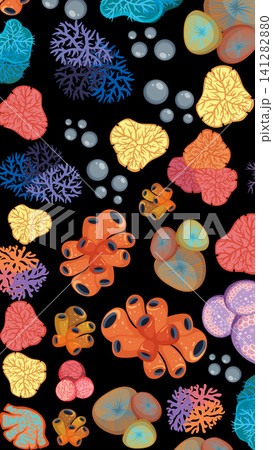 Colorful Tropical Coral Reef and Sea Life Vector Illustration Pattern Colorful Tropical Coral Reef and Sea Life Vector Illustration Pattern 141282880