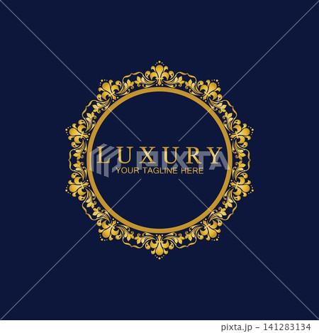 Gold Luxury Round Ornament, Floral Design Logo, Golden Decorative Template, Heraldic Emblem, Business Graphics, Fashion Sign 141283134
