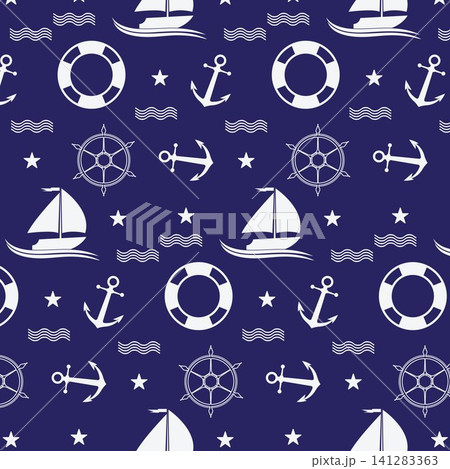 Nautical or marine seamless patterns background, Nautical Pattern Vector Art,icon & Graphics 141283363