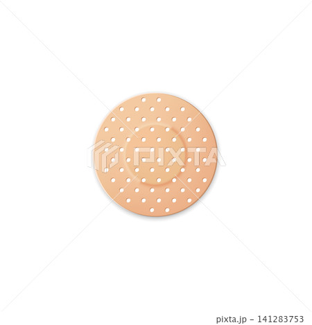 Medical patch 3D vector illustration, realistic round beige adhesive plaster with circles pattern skin wound first aid Medical patch 3D vector illustration, realistic round beige adhesive plaster with circles pattern skin wound first aid 141283753