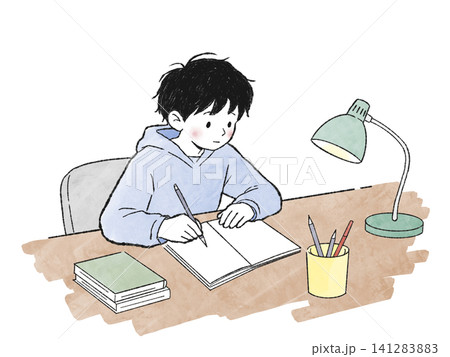 自宅で勉強する子ども 不登校・家庭学習のイラスト 自宅で勉強する子ども 不登校・家庭学習のイラスト 141283883