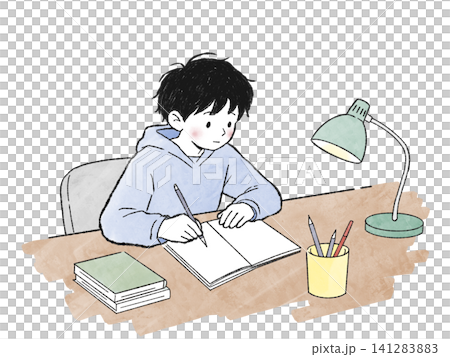 自宅で勉強する子ども 不登校・家庭学習のイラスト 自宅で勉強する子ども 不登校・家庭学習のイラスト 141283883