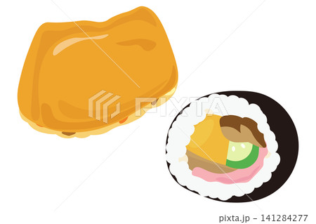 五目いなり寿司と巻き寿司のイラストセット 五目いなり寿司と巻き寿司のイラストセット 141284277