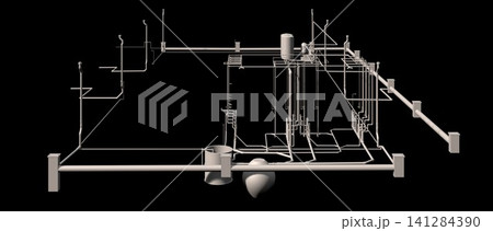 3D illustration of building, construction, and piping 3D illustration of building, construction, and piping 141284390