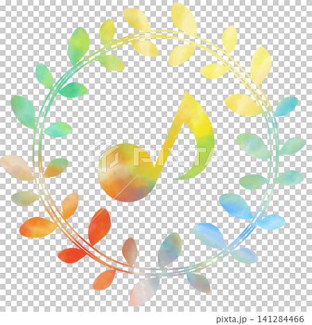 An illustration of a musical note icon with a beautiful watercolor pattern. An illustration of a musical note icon with a beautiful watercolor pattern. 141284466