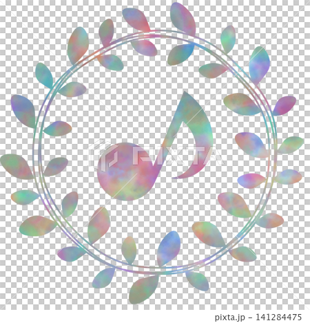 An illustration of a musical note icon with a beautiful watercolor pattern. An illustration of a musical note icon with a beautiful watercolor pattern. 141284475