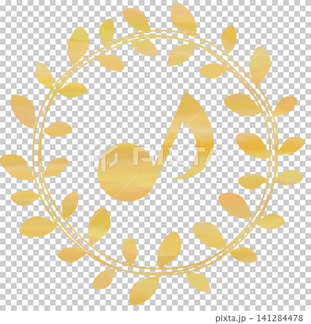 An illustration of a musical note icon with a beautiful watercolor pattern. 141284478