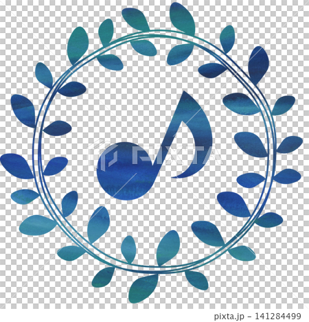 An illustration of a musical note icon with a beautiful watercolor pattern. 141284499