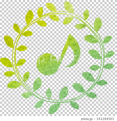 An illustration of a musical note icon with a beautiful watercolor pattern. 141284501