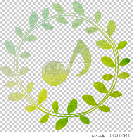 An illustration of a musical note icon with a beautiful watercolor pattern. 141284548
