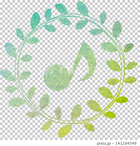 An illustration of a musical note icon with a beautiful watercolor pattern. 141284549