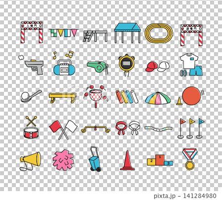 A set of 30 cute sports day icons (colorful, minimalist, and print-style illustrations) A set of 30 cute sports day icons (colorful, minimalist, and print-style illustrations) 141284980