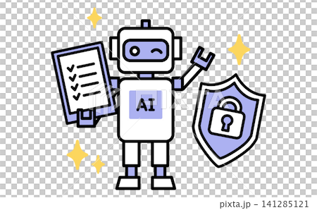 AIセキュリティ対策と情報保護を案内するAIアシスタントのベクターイラスト AIセキュリティ対策と情報保護を案内するAIアシスタントのベクターイラスト 141285121