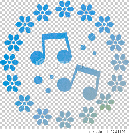 An illustration of a musical note icon with a beautiful watercolor pattern. 141285191