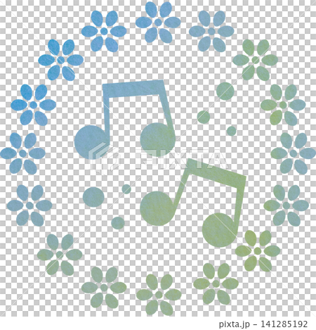 An illustration of a musical note icon with a beautiful watercolor pattern. 141285192