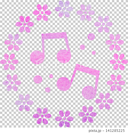 An illustration of a musical note icon with a beautiful watercolor pattern. 141285225