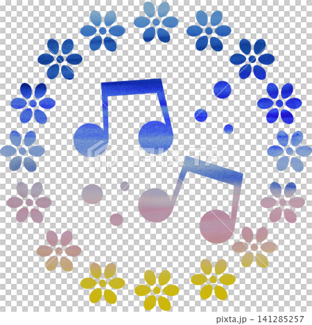 綺麗な水彩模様の音符のアイコンのイメージのイラスト 綺麗な水彩模様の音符のアイコンのイメージのイラスト 141285257