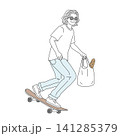 スケートボードで買い物を楽しむアクティブなシニア男性のイラスト 141285379
