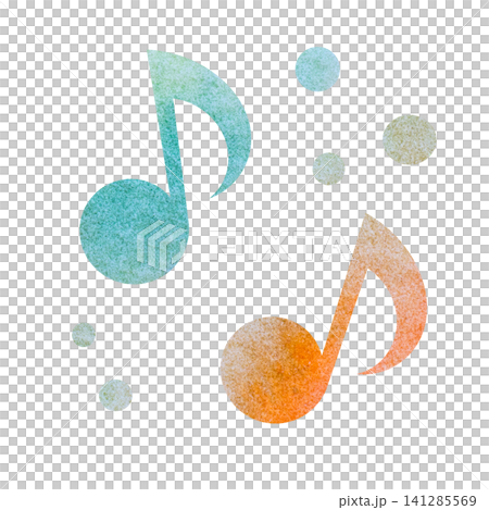 An illustration of a musical note icon with a beautiful watercolor pattern. 141285569