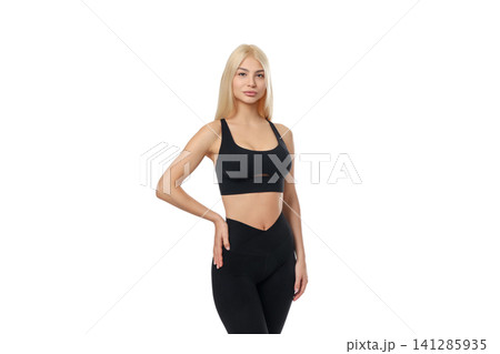 Instructor demonstrates a yoga pose for balance, isolated, PNG 141285935