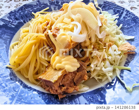 手料理のサバ缶マヨパスタ 手料理のサバ缶マヨパスタ 141286138