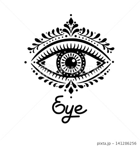 Eye flower Hand drawn T-shirt print. Not AI, vector illustration. 141286256