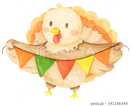 Watercolor painting of Thanksgiving turkey. 141286340