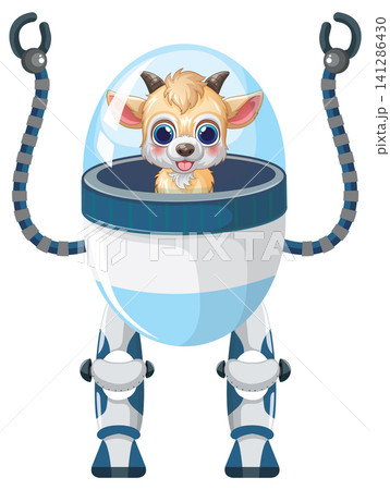 Cute Cartoon Goat Character Piloting a Futuristic Bipedal Robot Suit Cute Cartoon Goat Character Piloting a Futuristic Bipedal Robot Suit 141286430