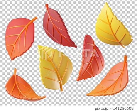 Set of colorful 3D fall autumn leaves in orange, red and yellow colors isolated on background. Foliage elements for seasonal design, autumn decoration, harvest graphics, Halloween, Thanksgiving banner Set of colorful 3D fall autumn leaves in orange, red and yellow colors isolated on background. Foliage elements for seasonal design, autumn decoration, harvest graphics, Halloween, Thanksgiving banner 141286509