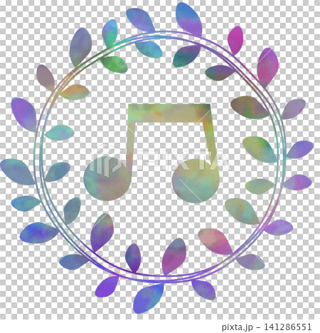 An illustration of a musical note icon with a beautiful watercolor pattern. An illustration of a musical note icon with a beautiful watercolor pattern. 141286551