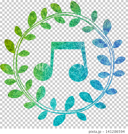 An illustration of a musical note icon with a beautiful watercolor pattern. An illustration of a musical note icon with a beautiful watercolor pattern. 141286594
