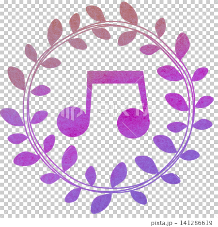 An illustration of a musical note icon with a beautiful watercolor pattern. 141286619