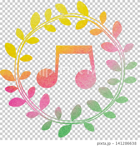 An illustration of a musical note icon with a beautiful watercolor pattern. 141286638