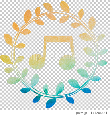 An illustration of a musical note icon with a beautiful watercolor pattern. 141286641