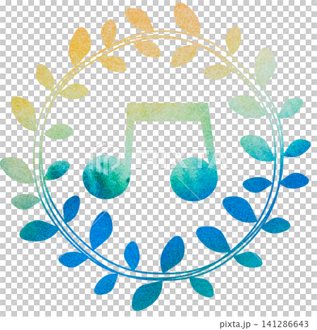 An illustration of a musical note icon with a beautiful watercolor pattern. 141286643
