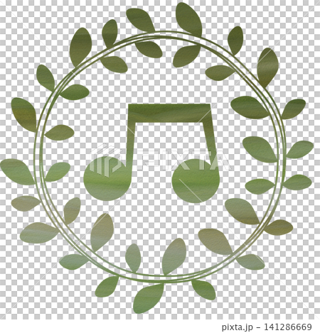 An illustration of a musical note icon with a beautiful watercolor pattern. 141286669