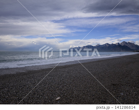 Beautiful sea and beach landscape at sunset 141286814
