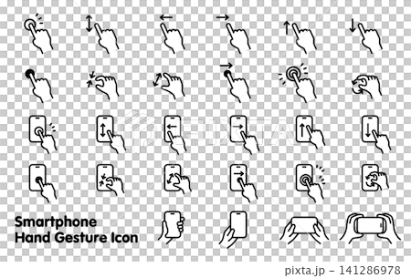 Touch gesture icon set (hand and smartphone) Touch gesture icon set (hand and smartphone) 141286978
