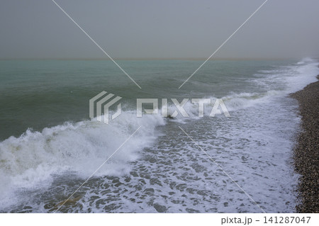 Cold season coastal scenery with sea horizon Cold season coastal scenery with sea horizon 141287047