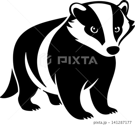 Illustration of a stylized badger with black and white stripes on its face and body Illustration of a stylized badger with black and white stripes on its face and body 141287177