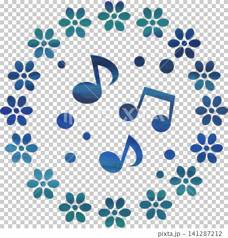 An illustration of a musical note icon with a beautiful watercolor pattern. 141287212