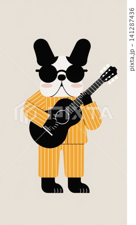 Cute French Bulldog musician poster Background  141287436