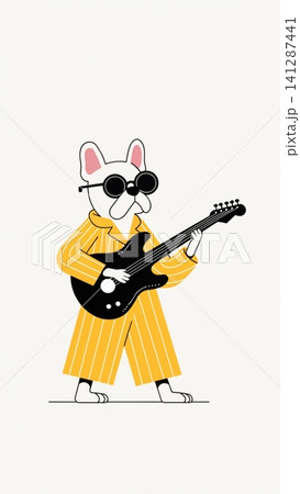 Cute French Bulldog musician poster Background Cute French Bulldog musician poster Background 141287441